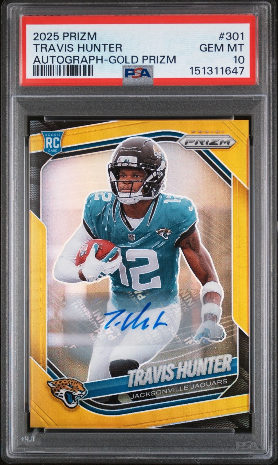 Travis Hunter 2025 Panini Prizm True Gold Auto #/10 PSA 10 🔥🔥🔥POP 1