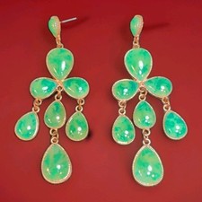 Vintage Emerald Drop Costume Statement Earrings 3 1/2in.