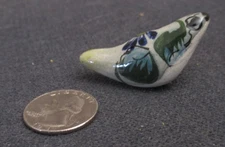 Mexican Tonala Pottery Small Bird Blue & Mulitcolored Floral Painting - 2" long