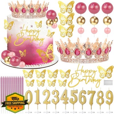 SUTROMA Crown Cake Topper Rose Gold Happy Birthday Princess Queen