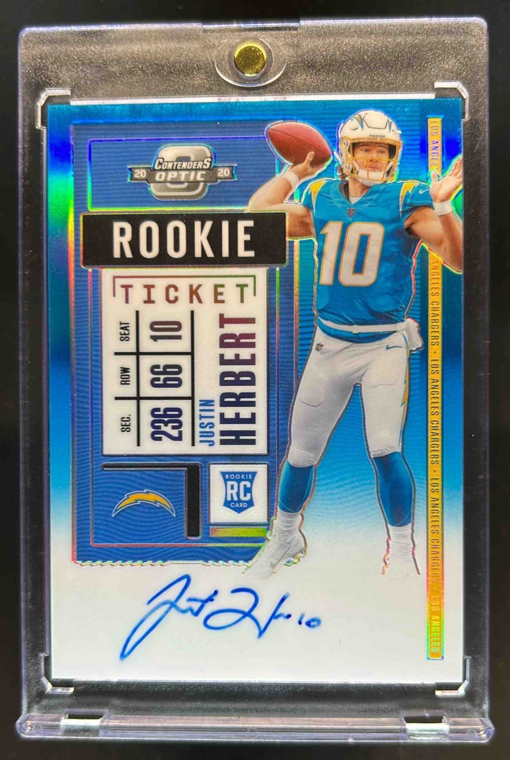2020 Contenders Optic Justin Herbert RC Teal Rookie Ticket RPS Auto #22/99