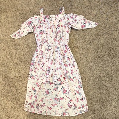 Jenna & Jessie Girls Hi-Low Floral Dress Pink White Size 12 Cold Shoulder