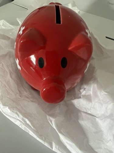 Schweiz rotes Sparschwein mit weißen Kreuzen Keramikmaterial mit Originalkarton - Bild 6 von 8