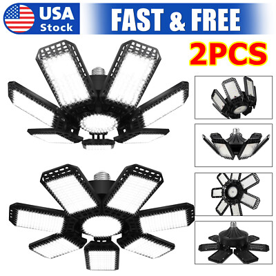 2 Pack LED Garage Light Shop Lights Ceiling Light Deformable Panels for Basement