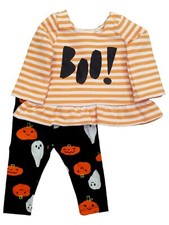 Infant Girls Halloween Boo Pumpkin Baby Outfit Bodysuit Leggings Set