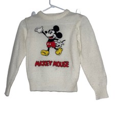 Vtg Childrens Disney Character Fashions Sweater Sz 9-10 White Knit Mickey READ 