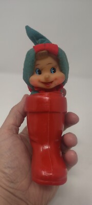 Vintage Pixie Long Nosed 9'' Elf Knee Hugger Japan Green & Red Plastic Face Boot