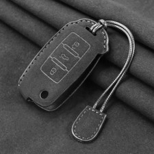 Leather Car Key Cover Case Remote Key Fob Keyring Sleeve For VW Seat Skoda UK