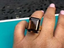 Gold Vermeil on Sterling High Set Emerald Cut Smoky Quartz Ring
