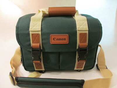 Retro Canon Camera Bag Organizer Green Pockets Shoulder Strap DSLR Carry Case 