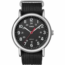 Timex T2N647, Men's Weekender Black Fabric Watch, Indiglo, 38MM Case, NEW