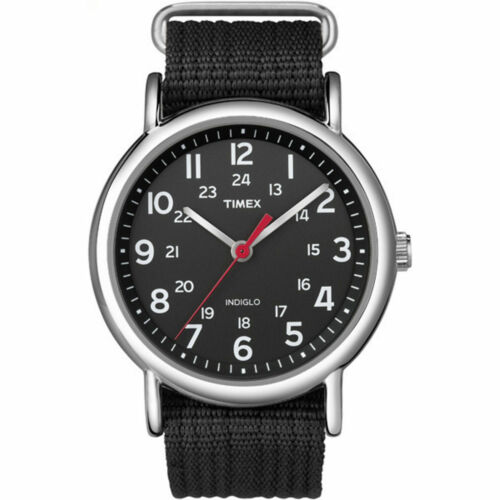 Timex T2N647, montre homme week-end en tissu noir, Indiglo, boîtier 38 mm, NEUVE - Photo 1/2