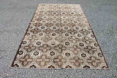 5x9 ft Vintage Brown Beige Turkish Handmade Anatolian Bohemian Living Room Rug