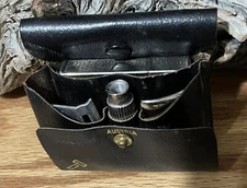 Vintage Gillette Travel Razor Set W/Austria Leather Case & Metal Blade Case