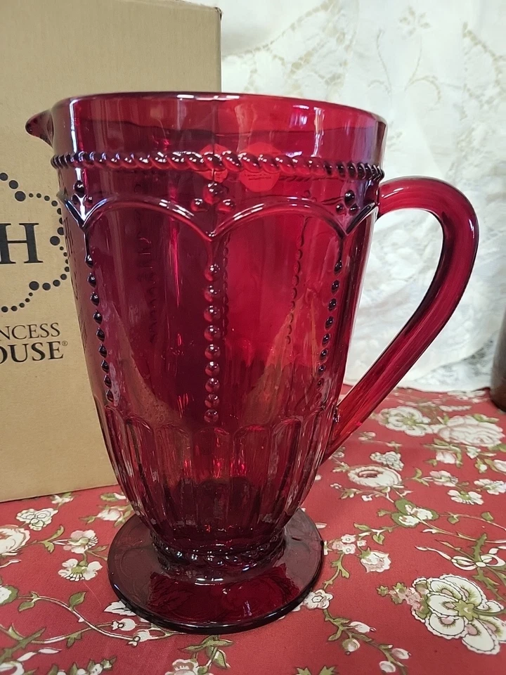 Princess House Marbella Ruby Red Glass Pitcher With Handle #3258 - Brand New! - Image 2 of 4