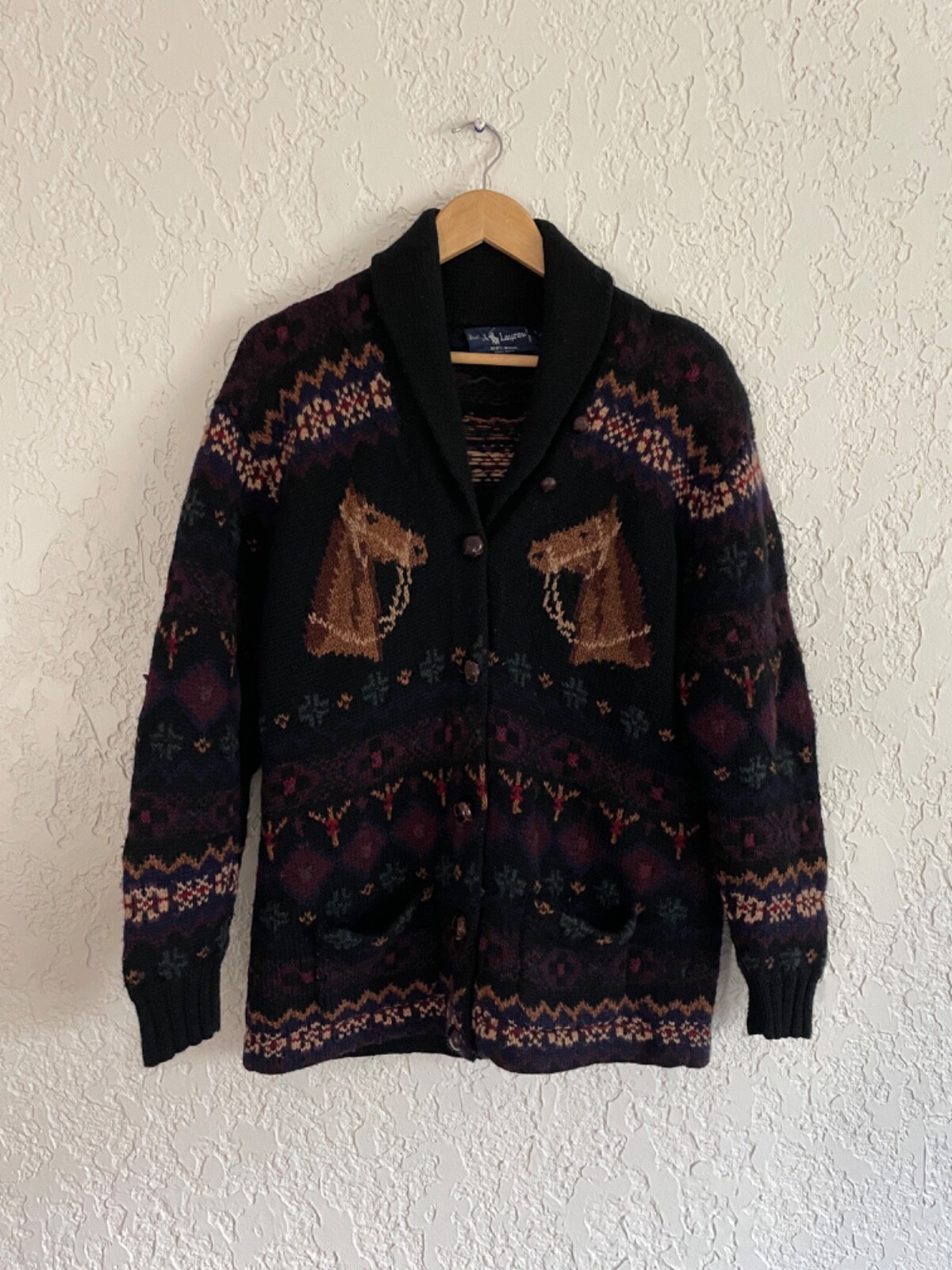 Polo Ralph Lauren® RARE 1980s Western Horse Shawl Cardigan M