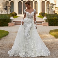 Exquisite Mermaid Wedding Dresses Beading 3D Flowers Appliques Detachable Train