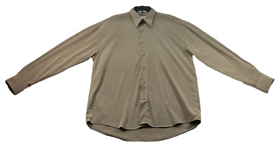 Elliott Dress Shirt Mens Size Large Green Satin Long Sleeve Collared Neck