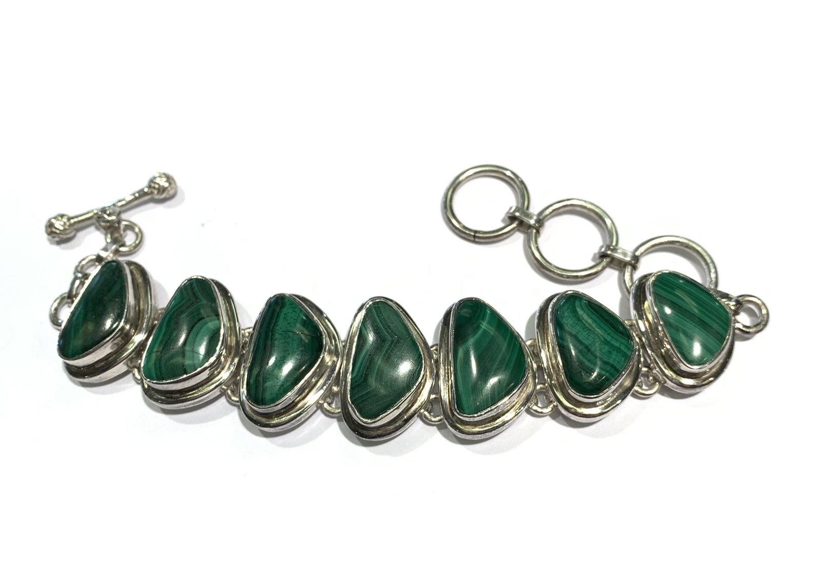 Sterling Silver Malachite Toggle Bracelet - image 10