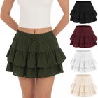 Women's Ruffle Tiered Skirts Mini Skorts Summer Lace-up Elastic Waist Dress SIZE
