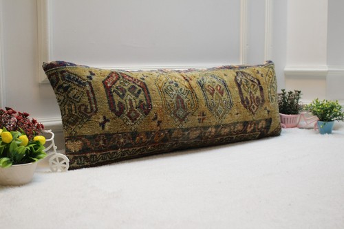 Ethnic Design Rug Pillow, Organic Wool Rug Pillow, Handmade Rug Pillow, 12x36 - Picture 10 of 11
