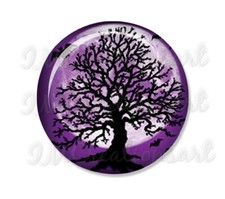 Spooky Tree Purple Night Halloween Hand pressed Mirror, Magnet or Pin 2.25"