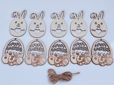5X Easter Eggs Hunt Bunny Wooden Craft Gift Hanging Decor Decorations Tag Favor
