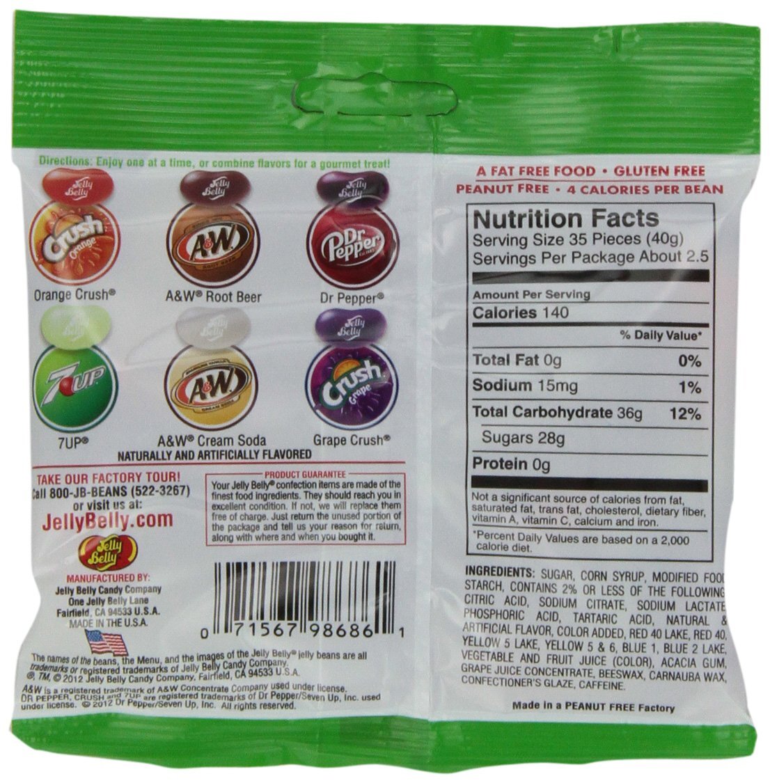 Jelly Belly Soda Pop Shoppe Jelly Beans 6 Soda Flavors 3.5 Oz Bag Dr