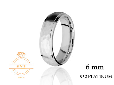 950 Platinum Low Dome Step 6mm Wedding Band Ring - Comfort Fit Hammered Finish