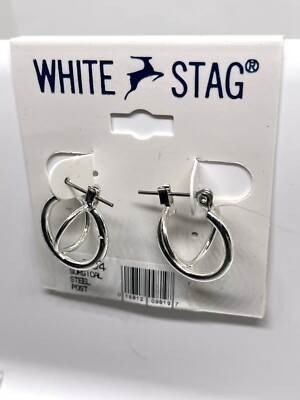 White Stag Silver Tone Tiny Hoop Pierced Earrings Surgical Steel
