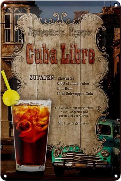 Blechschild Rezept 20X30 Cm Cuba Libre Zutaten EiswüRfel Deko Schild Tin Sign-image