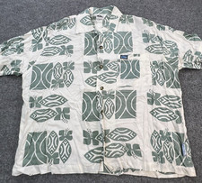 VTG Quiksilver Shirt Mens Large Green White Hawaiian Camp Casual Surf Beach