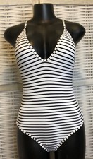 NWT Cupshe Womens One Piece Swimsuit Size XL Stripped White Black