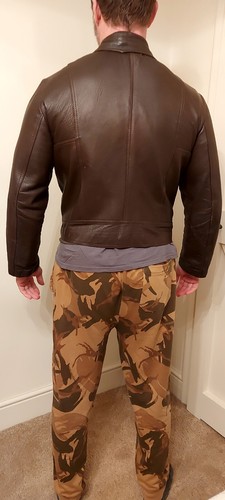 Vintage 70s Large Brown Leather Gents Short Jacket Retro Check Measurements - Picture 3 of 24