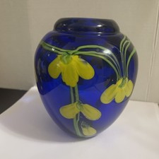Vintage Italian Murano Laburnum Cobalt Blue Glass Bud Vase 5.5