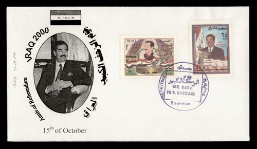 DR WHO 2000 IRAK FDC REFERENDUM ANIV CACHET COMBO HUSSEIN R08469