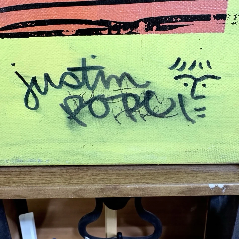 Pintura de arte de surf firmada por Justin Poppe sobre lienzo 19x25 enmarcada So-Col Foto 3 de 4