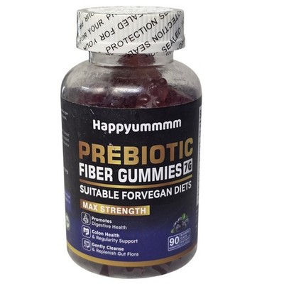 Happyummmm Prebiotic Fiber Gummies 7g Max Strength Vegan Blueberry 90 Count