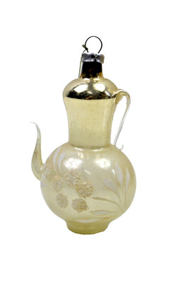 antiker Christbaumschmuck Kanne Kaffeekanne aus Glas alter Baumbehang 9579