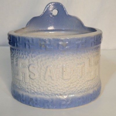 SALT GOOD LUCK WHIRLING LOGS Antique 1800s Stoneware Pottery Decorative Crock