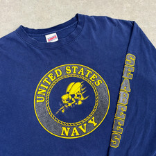 Vintage United States Navy Seabees Long Sleeve T-Shirt XL USN Military 3M Print