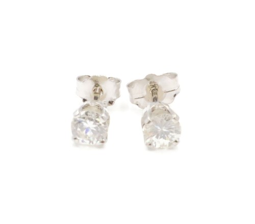 Estate Solitaire 0.44 Ctw Round Cut Diamond 14KT White Gold 4.6mm Stud Earrings - Picture 9 of 13