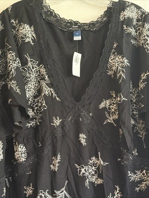 old navy women's fit & flare crepe lace-trim mini dress Old Navy Fit & Flare Crepe Lace-Trim Mini Dress Sz 4X Black/White Floral  NWT