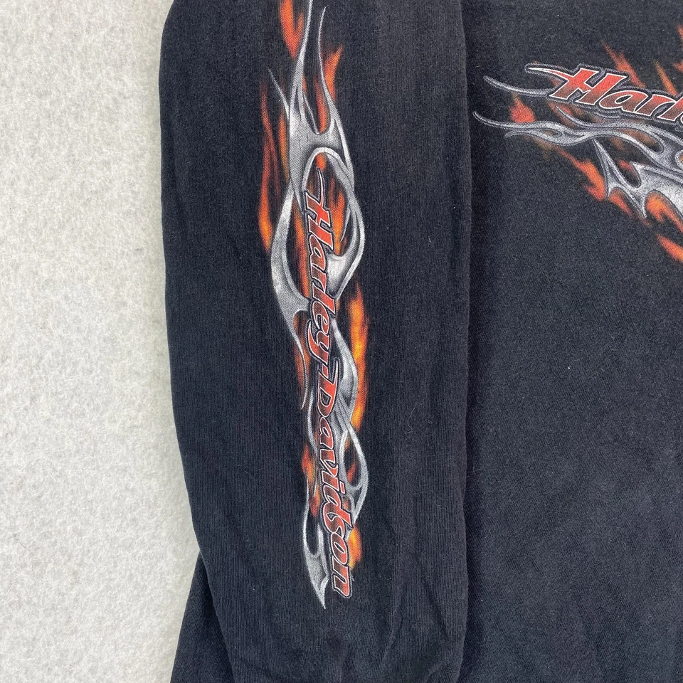 Vintage Harley-Davidson Shirt Womens Large Black Flame Long Sleeve USA 2000s - Image 2 of 4