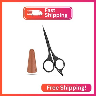 Lobodt Professional beard scissors, 4.9-inch (black) small pointed stainless ste