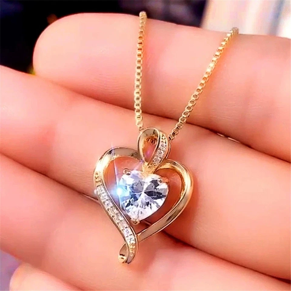 925 Silber Herzkette Hals-Kette Herz Gold Liebe Geschenk für Frau Damen Freundin - Bild 3 von 4