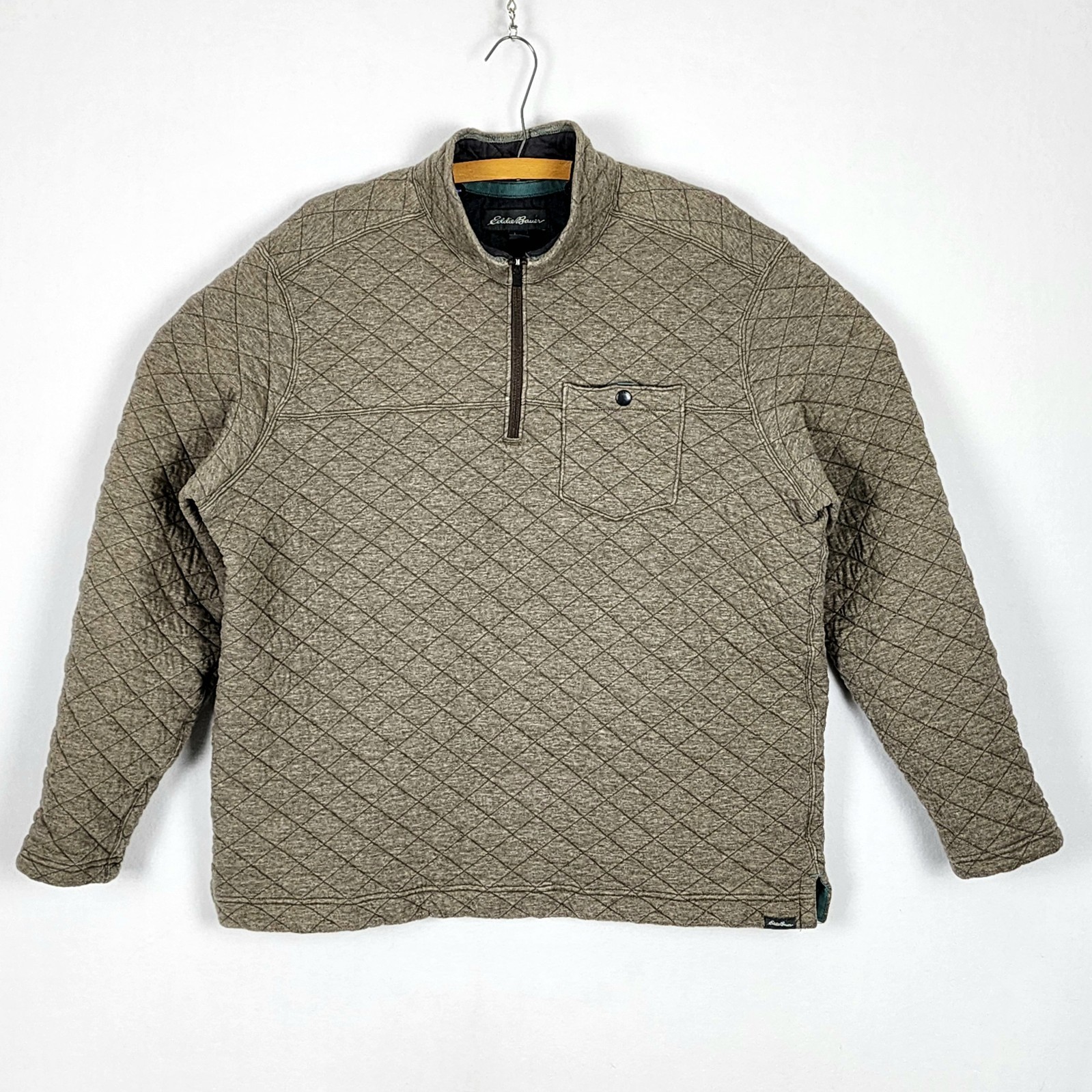 Eddie Bauer Tan Quilted 1/4 Zip w/Chest Pocket Pullover Cotton Jacket Men's XL