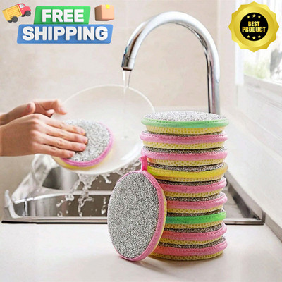 5pcs Double Sided Sponge Scouring Pads Dish Pan Pot Washing Clean Kitchen Tool