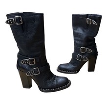 Vtg Miu Miu x Prada Black Leather Boots Biker Ankle Studded Buckle Sz EU 36/US 6