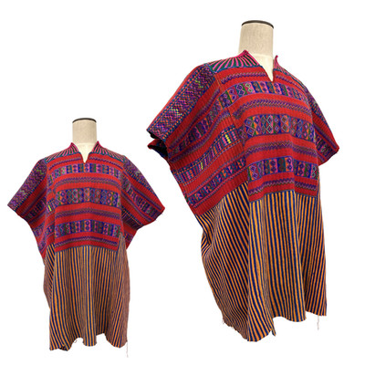 Vintage Guatemalan Todos Santos Orange Striped Embroidered Huipil